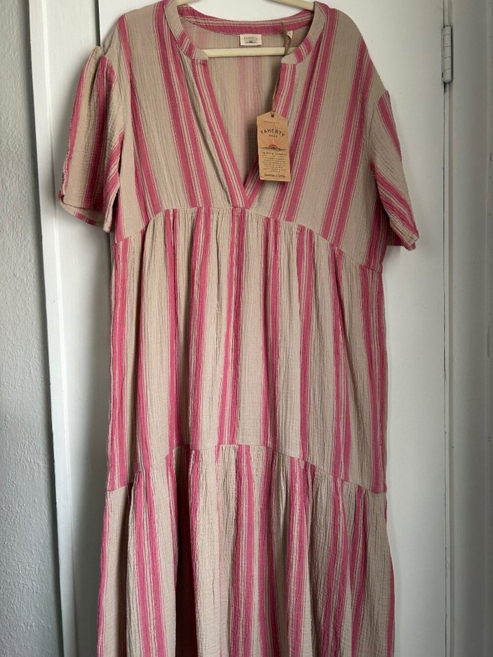 NWT FAHERTY cotton gauze Wesley maxi dress  in Cocoa Reef Stripe - L